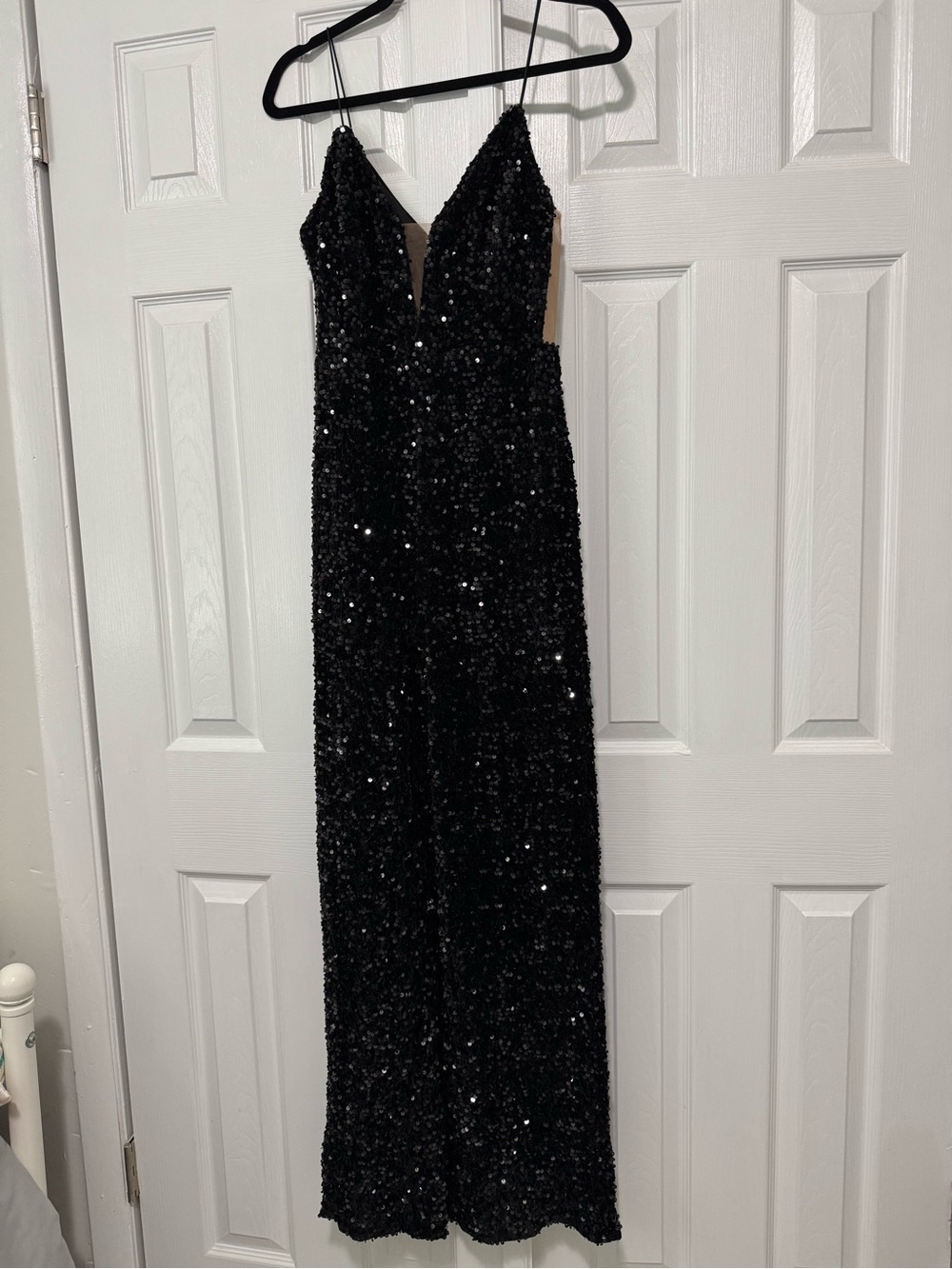 Black Sequin Spaghetti Strap Evening Romper